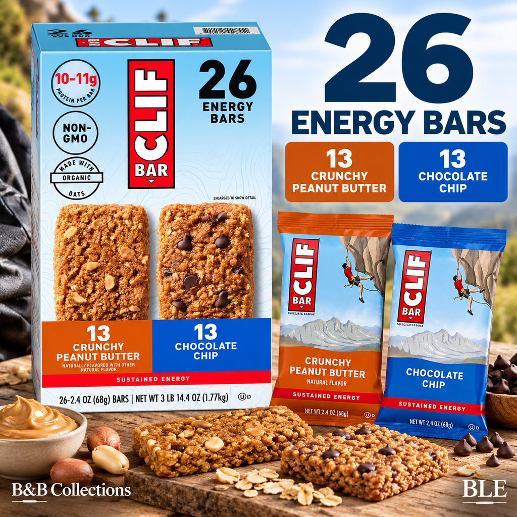 CLIF BAR Energy Bar Variety Pack, Crunchy Peanut Butter & Chocolate Chip, 2.4 oz Each, 26 Count