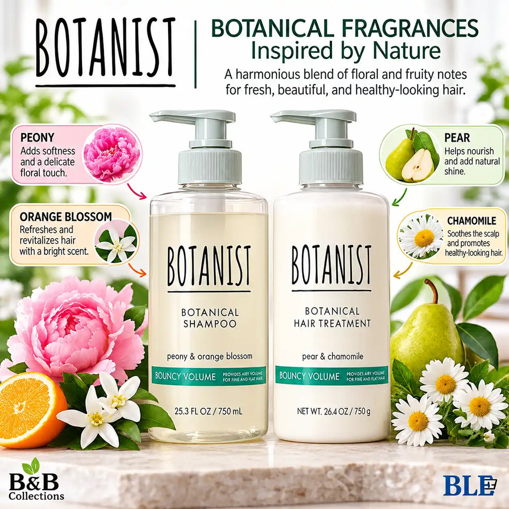 BOTANIST Bouncy Volume Premium Hair Care Set, Botanical Shampoo Peony & Orange Blossom and Hair Treatment Pear & Chamomile, 750 mL Each, 2-Piece Set, Made in Japan