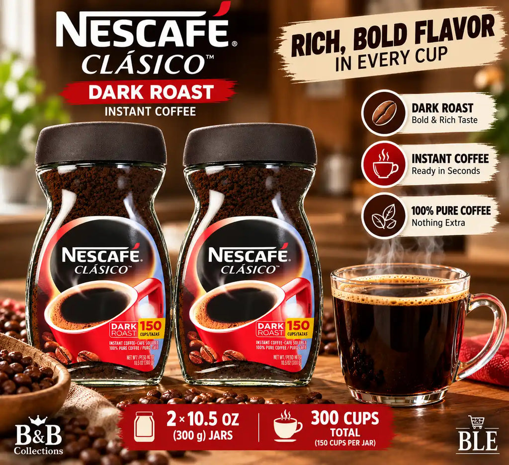 NESCAFÉ CLÁSICO Dark Roast Instant Coffee, 10.5 oz Jars, 2 Pack, 21 oz Total, Makes Up to 300 Cups