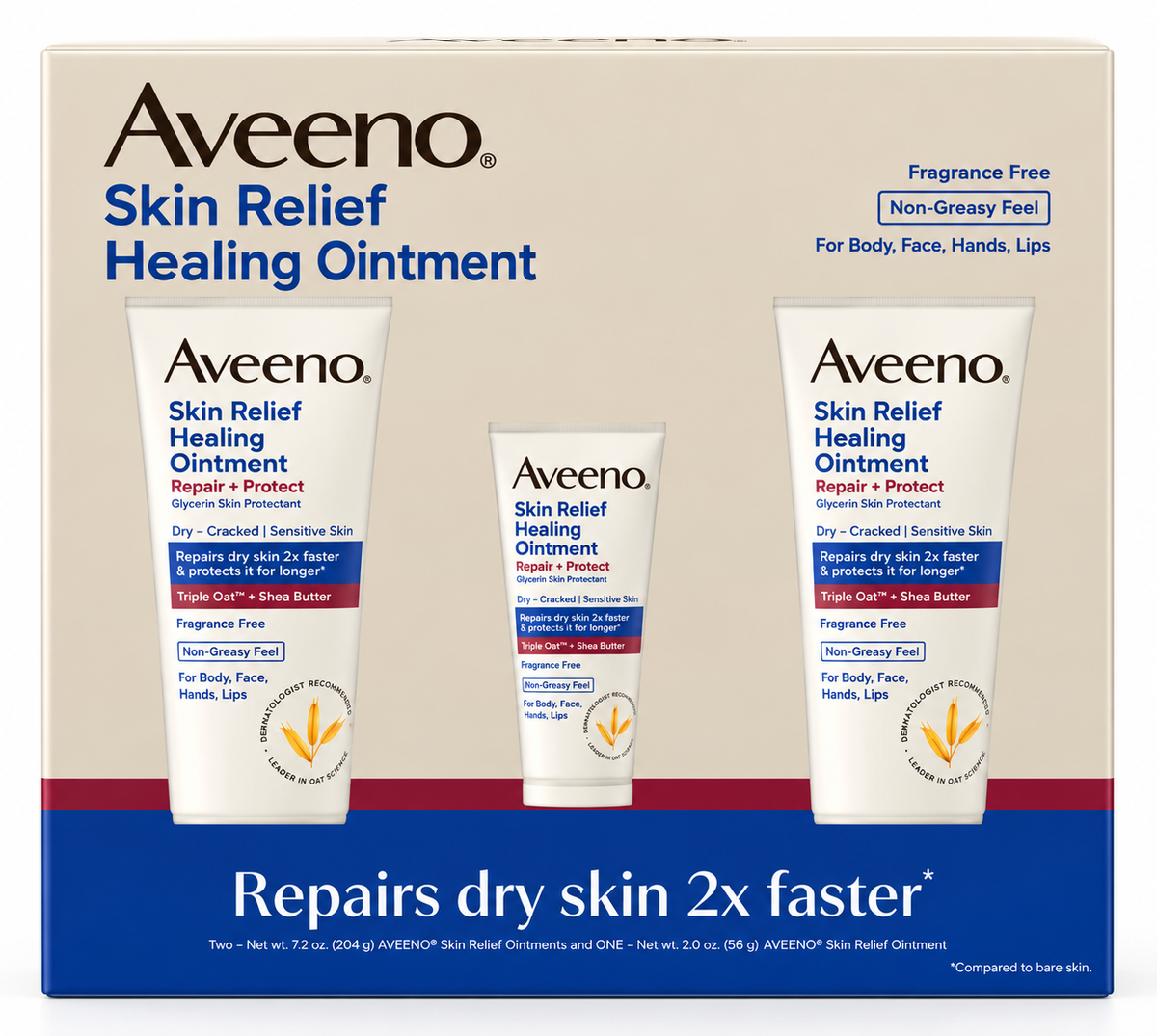 Aveeno Skin Relief Healing Ointment Repair + Protect, Fragrance-Free, Dry & Cracked Skin Treatment, 3-Pack (2 × 7.2 oz + 1 × 2 oz), 16.4 oz Total