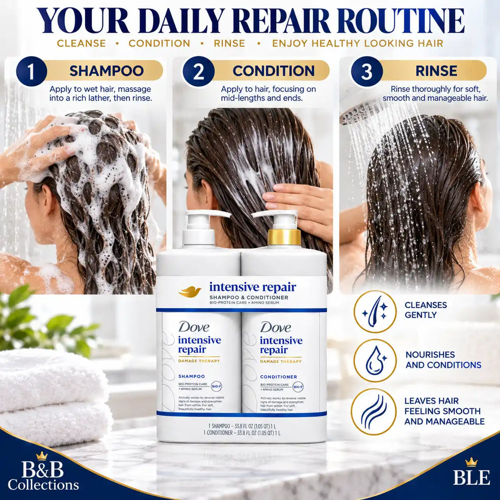 Dove Intensive Repair Shampoo & Conditioner Set, Damage Therapy with Bio-Protein Care + Amino Serum, 33.8 fl oz Each, 2 Pack, 67.6 fl oz Total