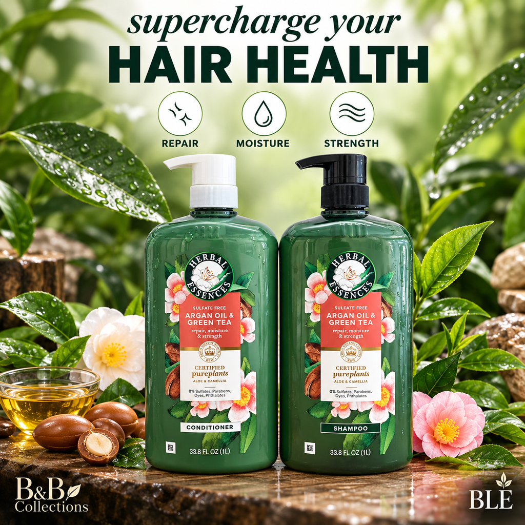Herbal Essences Argan Oil & Green Tea Sulfate-Free Shampoo & Conditioner Set, 33.8 fl oz Each, Repair, Moisture & Strength, with Aloe & Camellia (2-Pack)