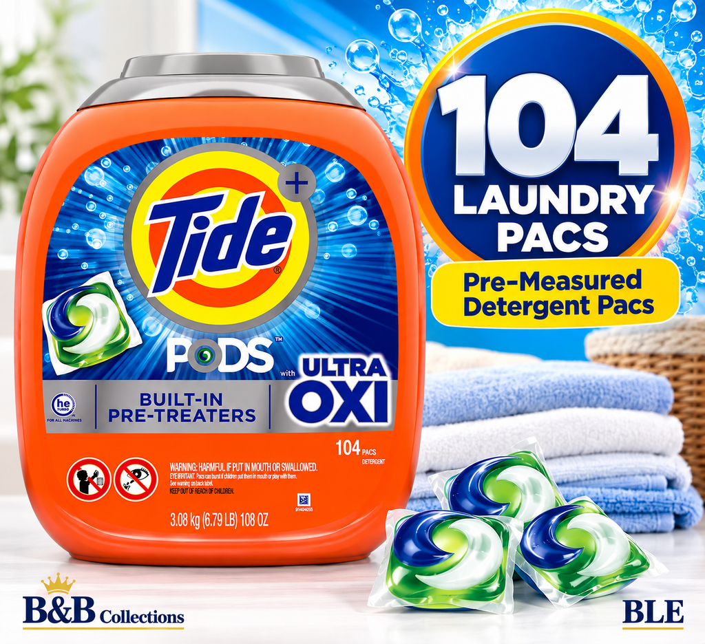 Tide PODS + Ultra OXI Laundry Detergent Pacs, Built-In Pre-Treaters, HE Compatible, 104 Count, 108 oz
