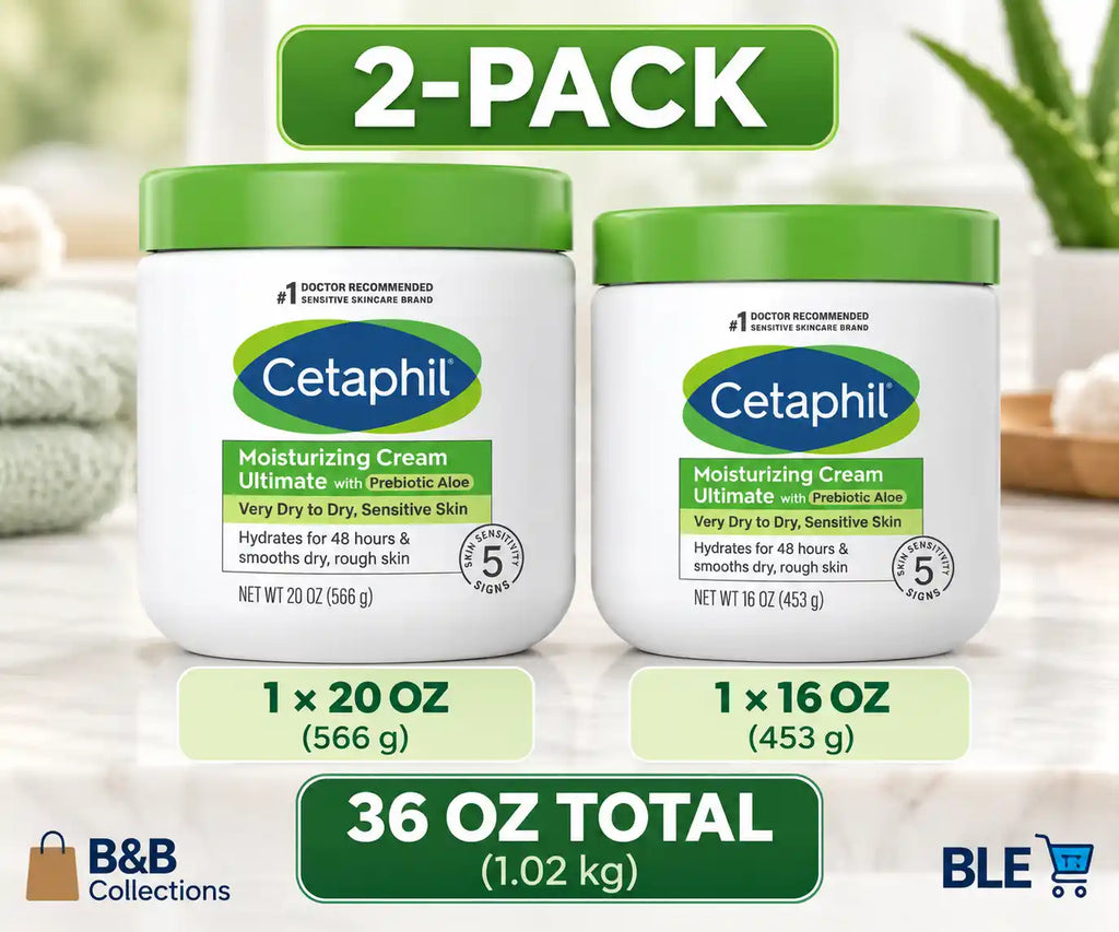 Cetaphil Moisturizing Cream Ultimate with Prebiotic Aloe & Antioxidants, Very Dry to Dry Sensitive Skin, 48-Hour Hydration, 20 oz + 16 oz, 2 Pack, 36 oz Total