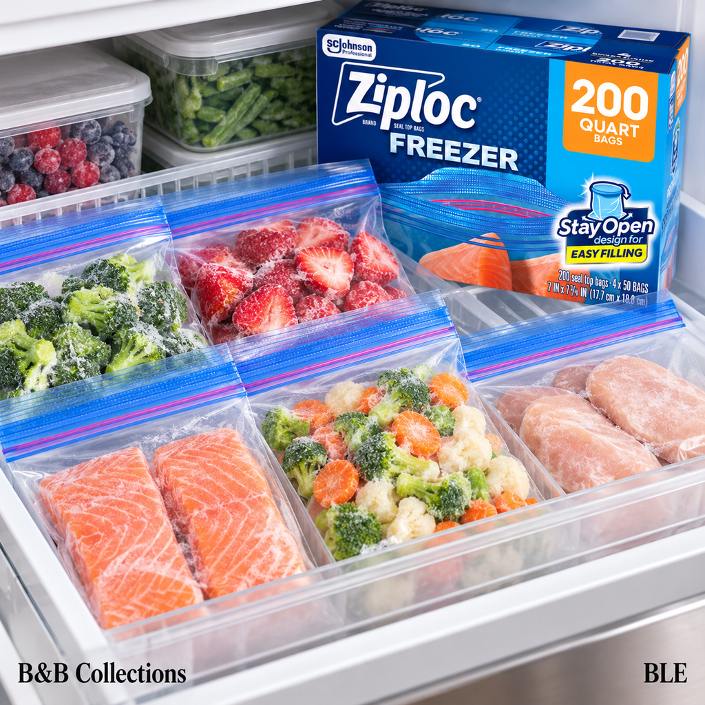 Ziploc Seal Top Quart Freezer Bags, 200 Count, Stay Open Design, Easy Filling, Food Storage & Freezer Protection