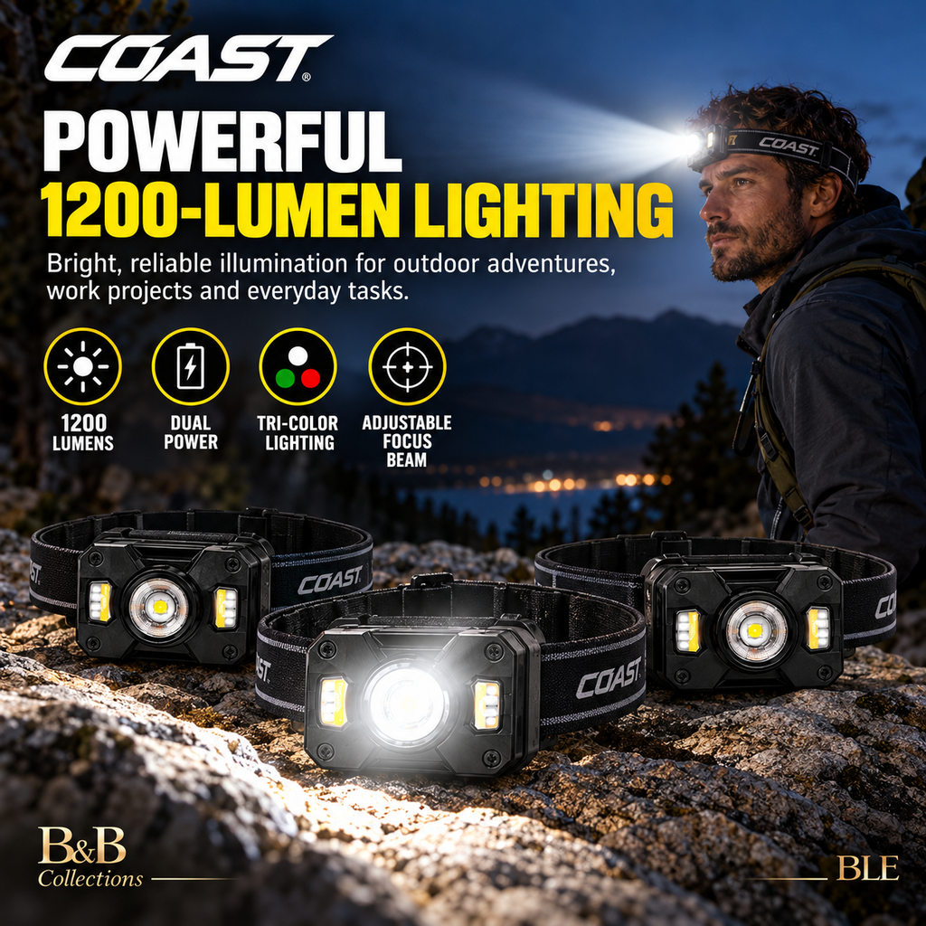 COAST CH1200R Rechargeable Dual Power LED Headlamp 3-Pack, 1200 Lumens, USB-C Rechargeable, Tri-Color Lighting, Adjustable Focus Beam