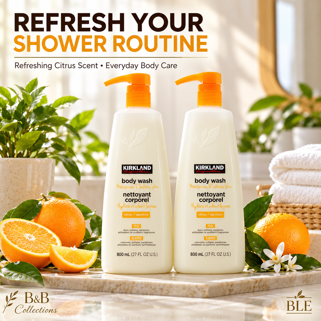 Kirkland Signature Citrus Body Wash, 2-Pack, 27 fl oz Each (54 fl oz Total) – Moisturizes & Softens Skin, Vegan Formula with Plant Extracts, Refreshing Citrus Scent, Pump Bottles