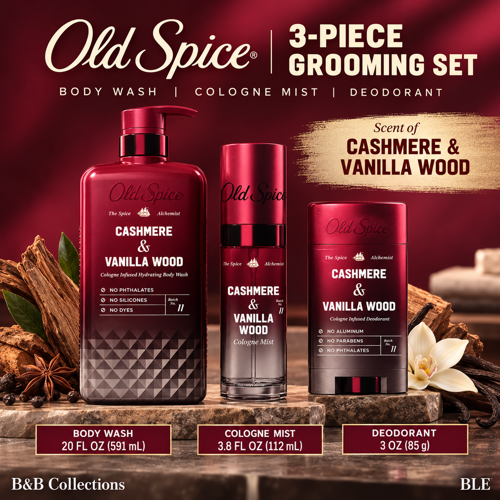 Old Spice The Spice Alchemist Cashmere & Vanilla Wood 3-Piece Gift Set, Body Wash 20 fl oz, Cologne Mist 3.8 fl oz & Deodorant 3 oz