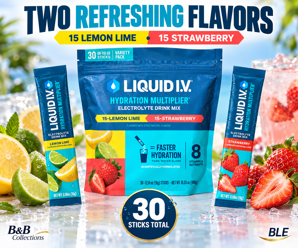 Liquid I.V. Hydration Multiplier Electrolyte Drink Mix, Lemon Lime & Strawberry Variety Pack, 30 Sticks