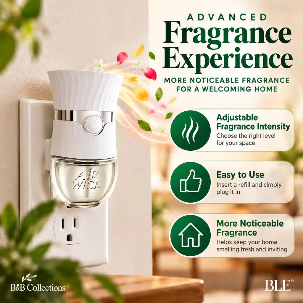 Air Wick Advanced Plug-In Scented Oil Starter Kit, 1 Warmer + 9 Refills, Apple Delight & Hawaii Exotic Papaya Hibiscus Flower, Up to 720 Days of Fragrance