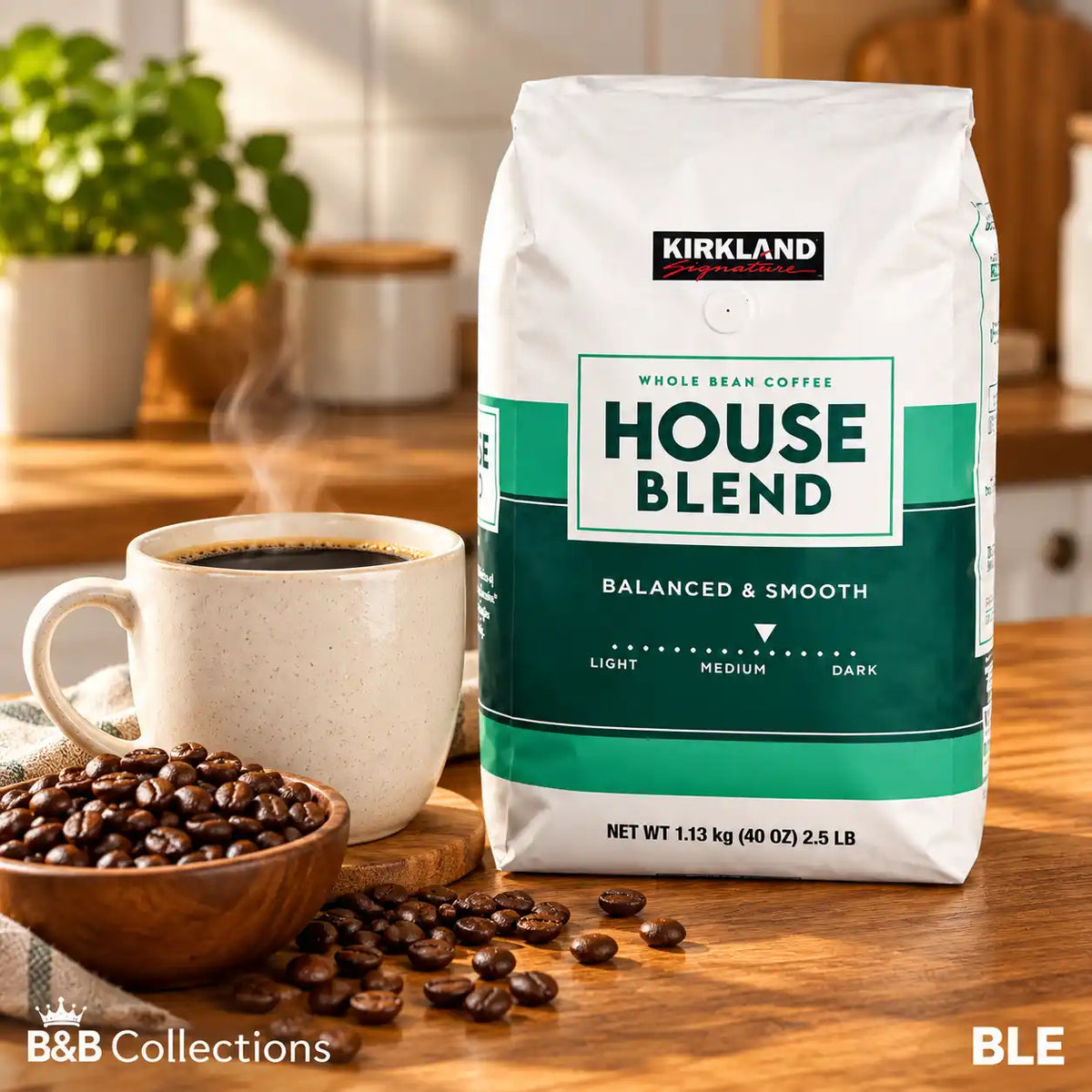 Kirkland Signature House Blend Whole Bean Coffee, Medium Roast, Balanced & Smooth, 40 oz (2.5 lb / 1.13 kg)