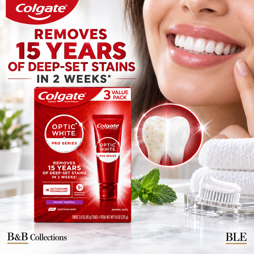 Colgate Optic White Pro Series Whitening Toothpaste, Enamel Renewal, Soothing Mint, 5% Hydrogen Peroxide, 3 oz, 3 Pack