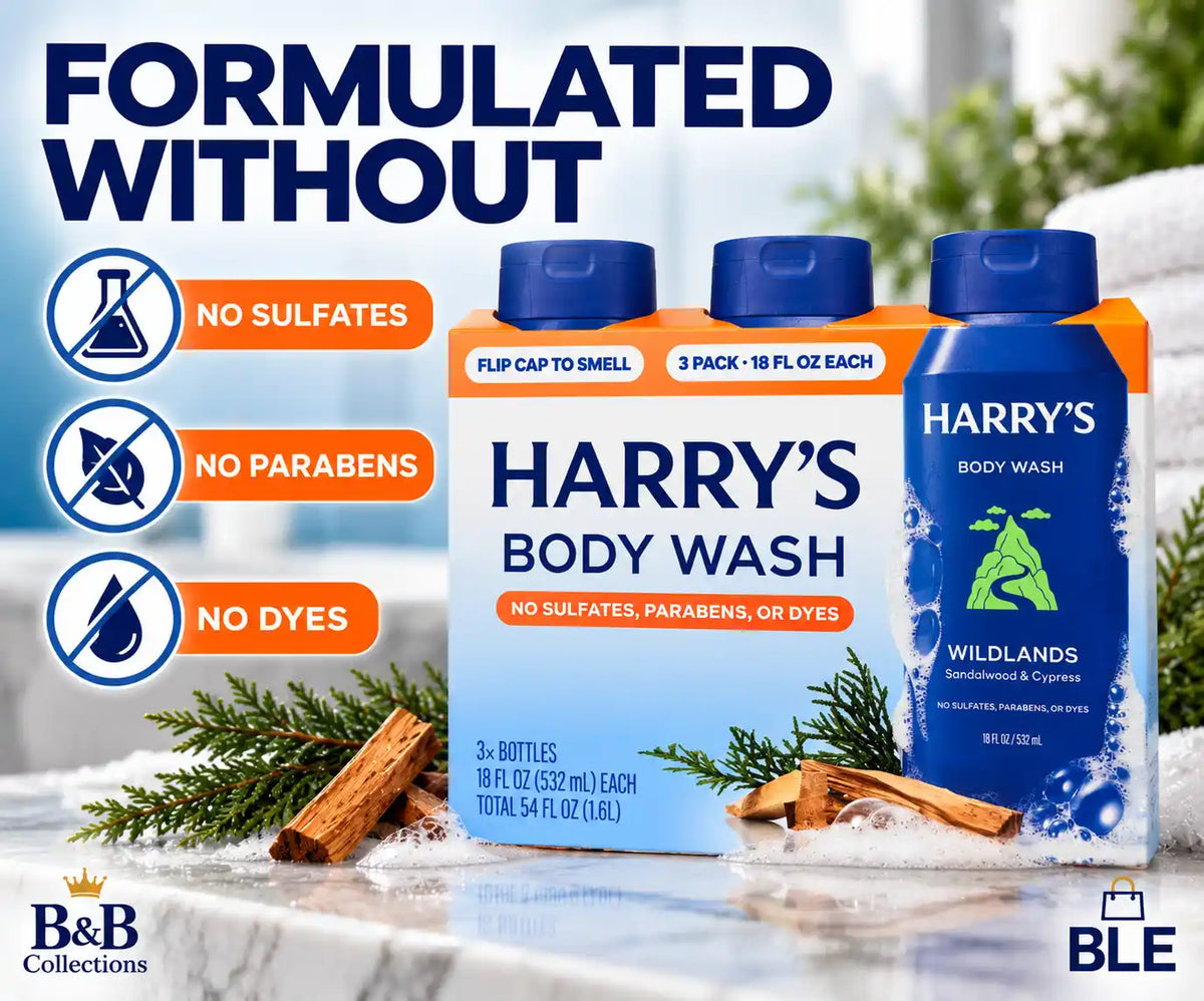 Harry’s Wildlands Body Wash, Sandalwood & Cypress, No Sulfates, Parabens or Dyes, 18 fl oz Each, 3 Pack, 54 fl oz Total