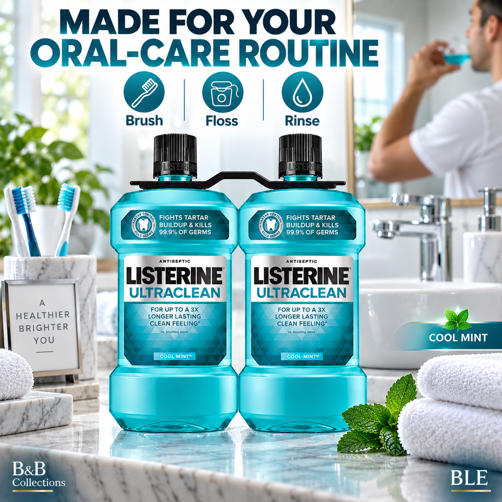 Listerine Ultraclean Antiseptic Mouthwash, Cool Mint, 1.5 L / 50.72 fl oz Each, Pack of 2