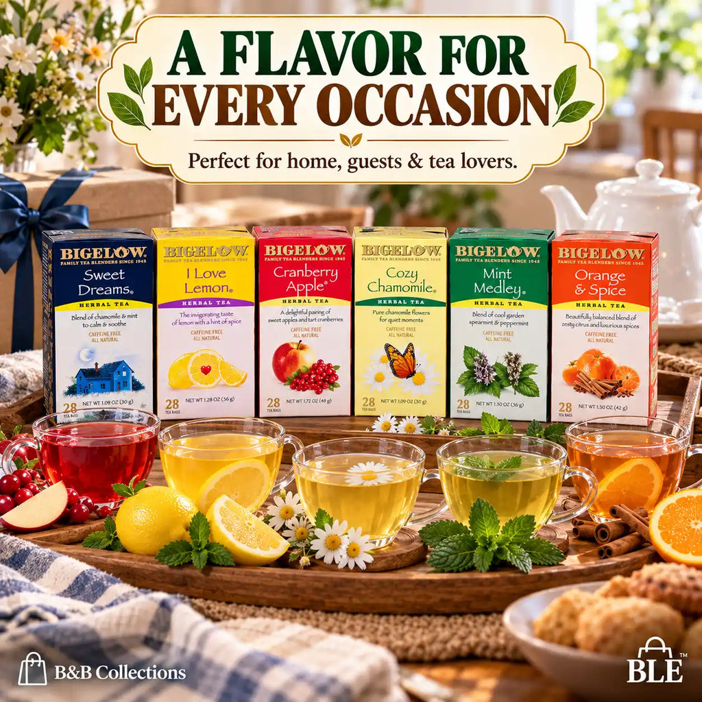 Bigelow Herbal Tea Variety Pack, 6 Assorted Flavors, Sweet Dreams, I Love Lemon, Cranberry Apple, Cozy Chamomile, Mint Medley & Orange & Spice, Caffeine-Free Herbal Tea