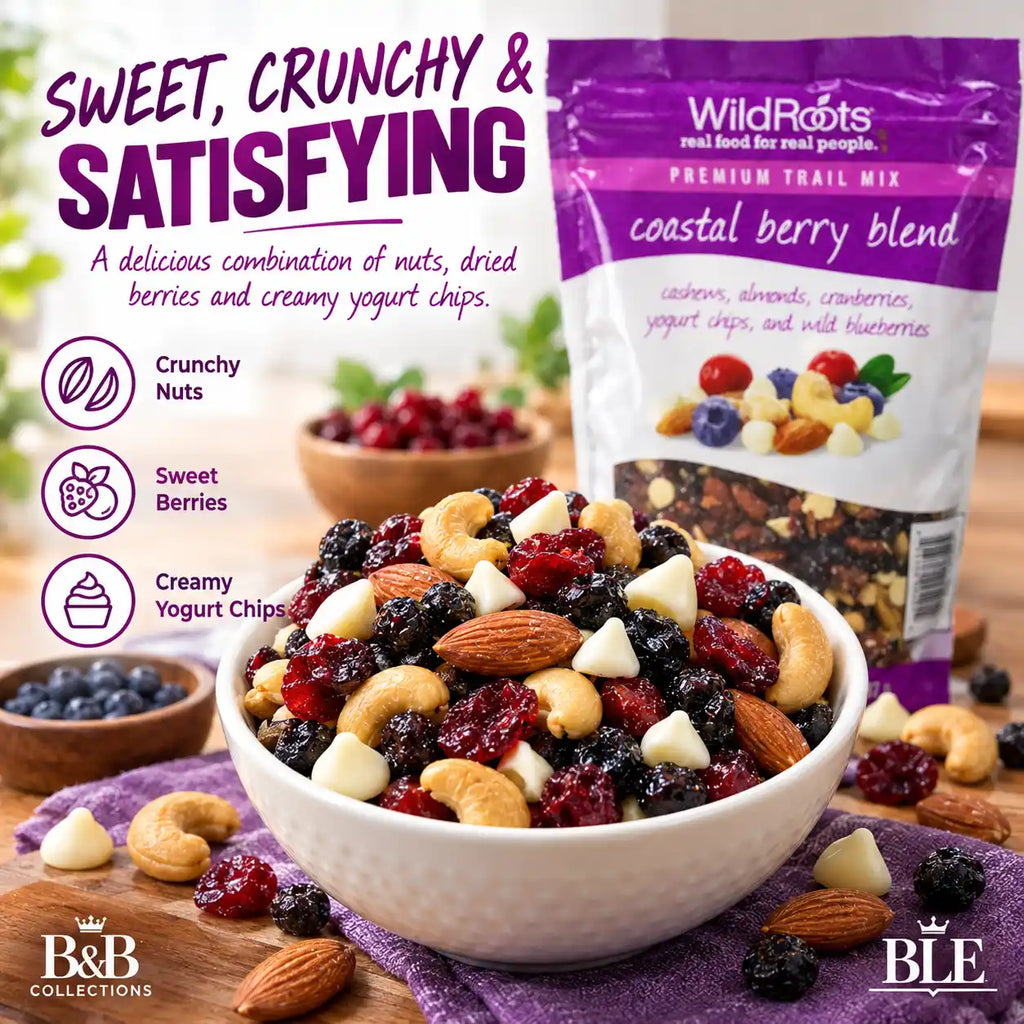 WildRoots Premium Trail Mix Coastal Berry Blend, Cashews, Almonds, Cranberries, Yogurt Chips & Wild Blueberries, 26 oz (737 g), Resealable Bag