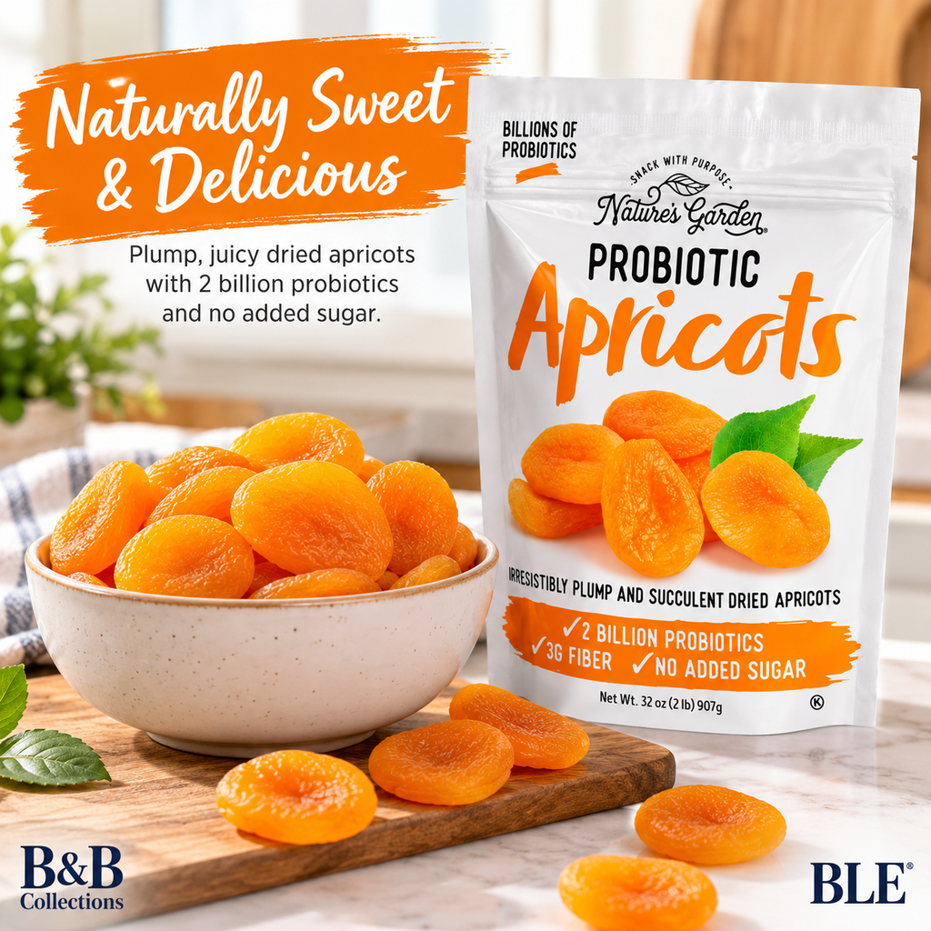 Nature's Garden Probiotic Dried Apricots, No Added Sugar, 2 Billion Probiotics, Good Source of Fiber, 32 oz (2 lb)