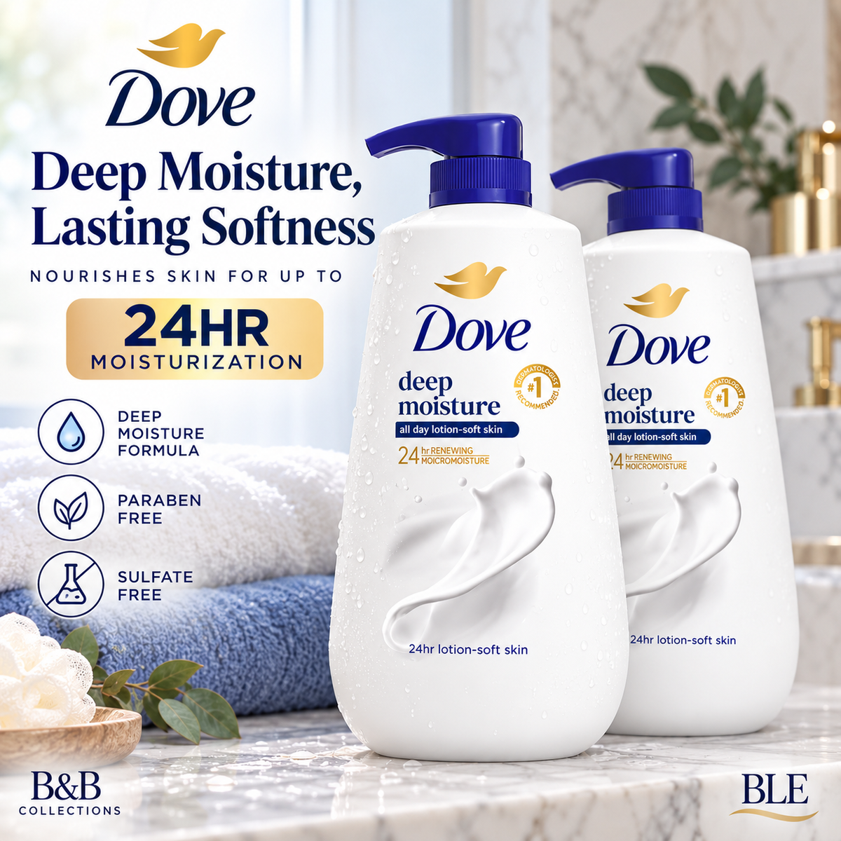 Dove Deep Moisture Body Wash with Pump, 30.6 fl oz Each, Pack of 2 – 24HR Moisturizing Body Cleanser for Soft, Smooth Skin, Paraben & Sulfate Free