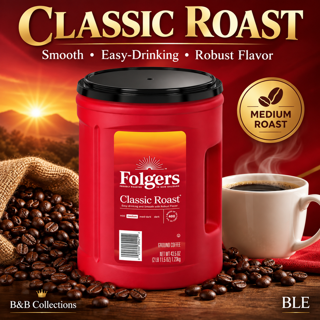 Folgers Classic Roast Ground Coffee, Medium Roast, 43.5 oz Canister
