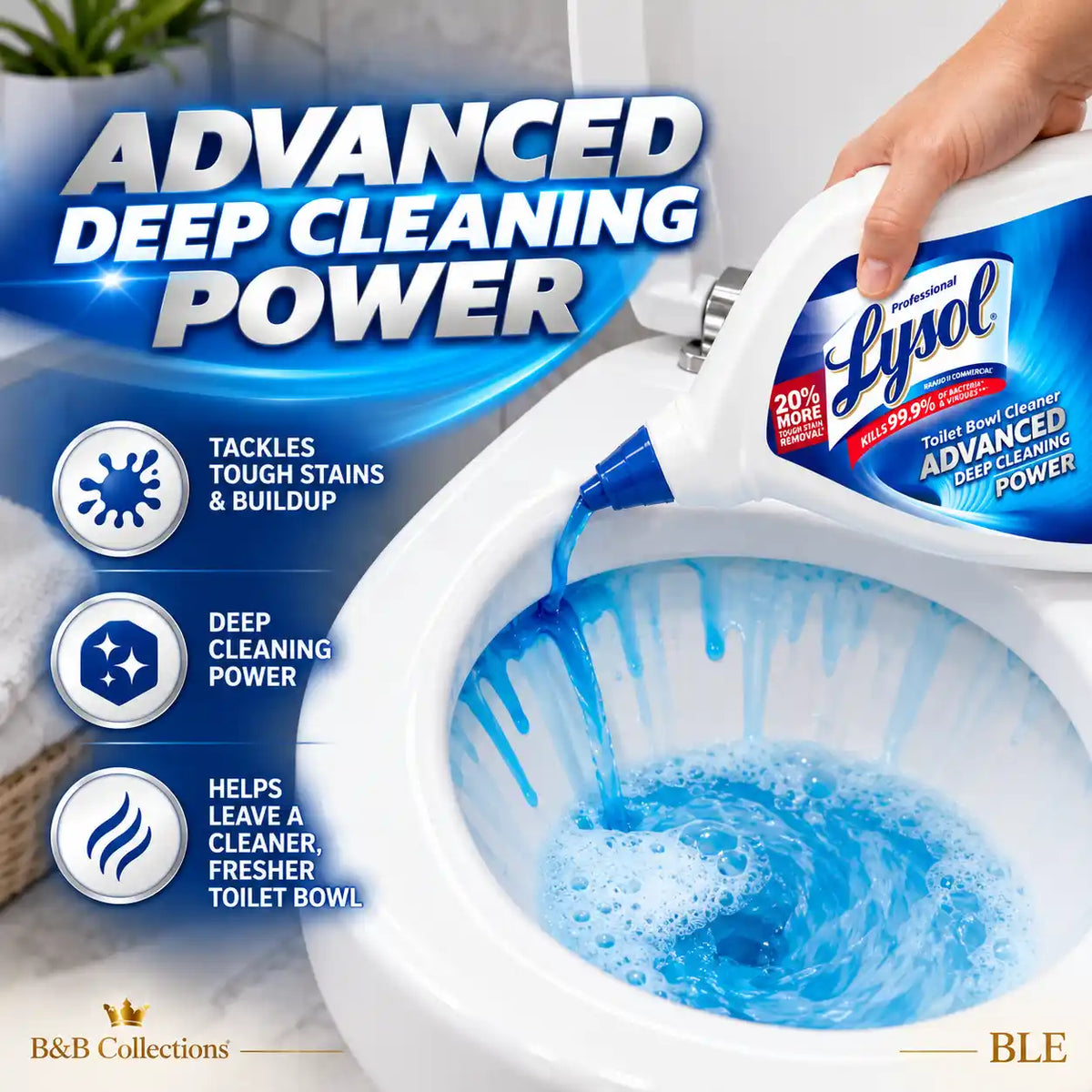 Lysol Advanced Deep Cleaning Power Toilet Bowl Cleaner, 20% More Tough Stain Removal, 32 fl oz Bottles, 4-Pack (128 fl oz Total)