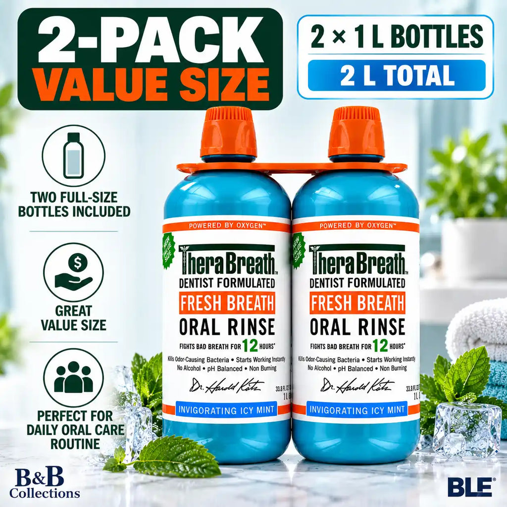 TheraBreath Fresh Breath Oral Rinse, Invigorating Icy Mint, Alcohol-Free Mouthwash, 1 L Bottles, 2 Pack
