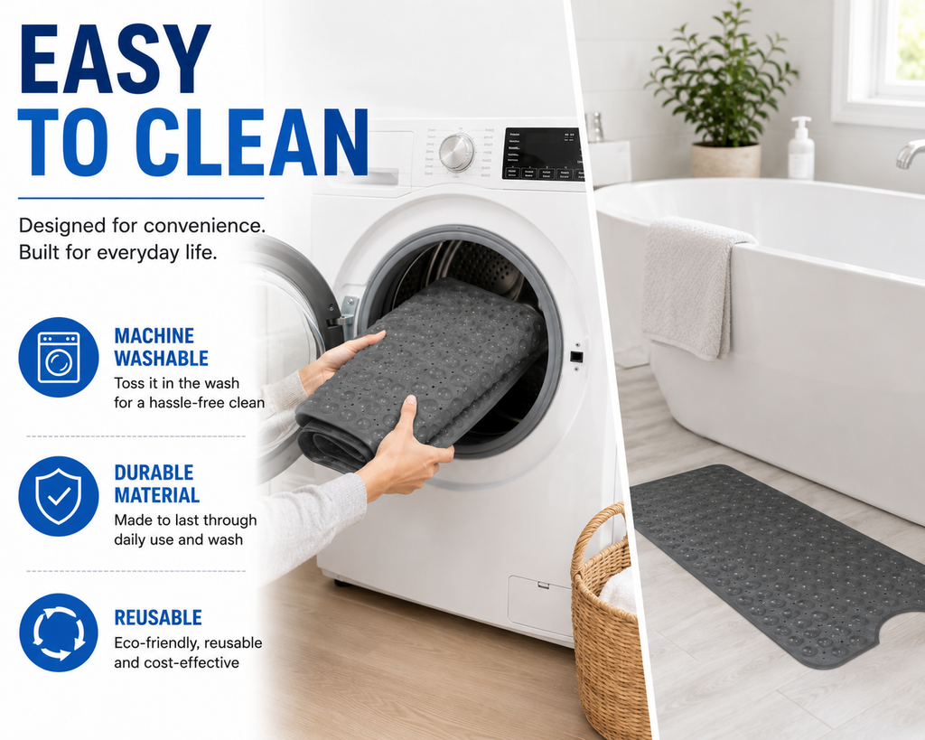Extra Long Non-Slip Bathtub Mat 40 x 16 Inch, 200 Suction Cups, Fast Drain Holes, Machine Washable Shower Mat for Bathroom,