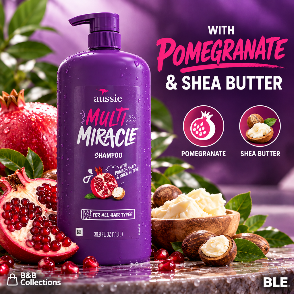 Aussie Multi Miracle Shampoo with Pomegranate & Shea Butter, For All Hair Types, 39.9 fl oz (1.18 L)