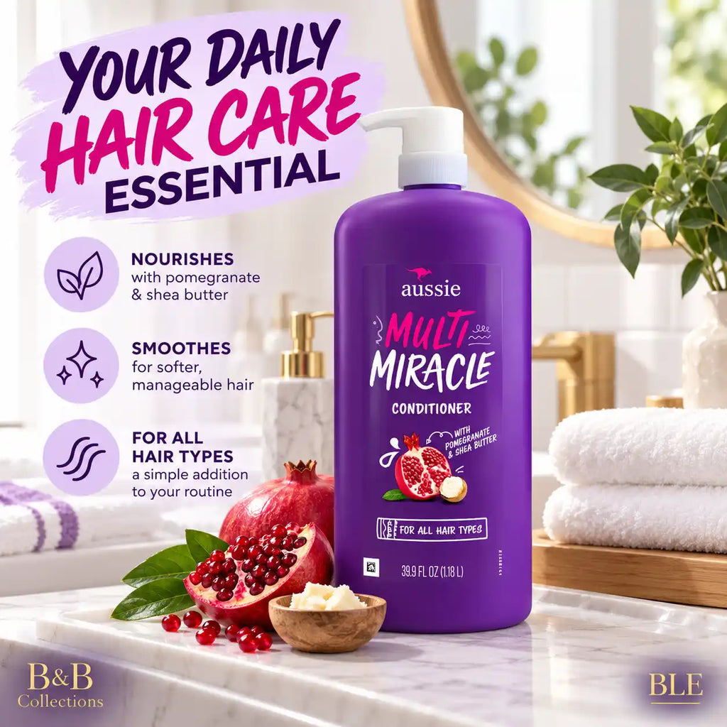 Aussie Multi Miracle Conditioner with Pomegranate & Shea Butter, for All Hair Types, 39.9 fl oz (1.18 L), Pump Bottle