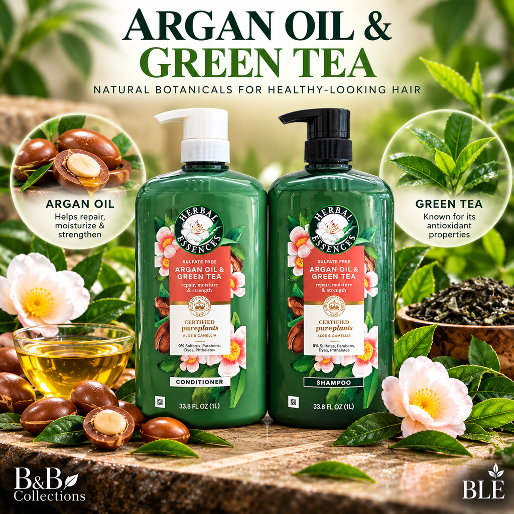 Herbal Essences Argan Oil & Green Tea Sulfate-Free Shampoo & Conditioner Set, 33.8 fl oz Each, Repair, Moisture & Strength, with Aloe & Camellia (2-Pack)