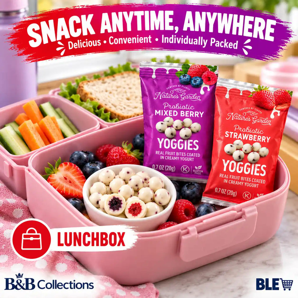 Nature’s Garden Probiotic Yoggies Snack Packs, Strawberry & Blueberry Yogurt-Coated Fruit Bites, 2 Billion Probiotic Cultures, 3g Fiber, 30 Individual Bags, 21 oz