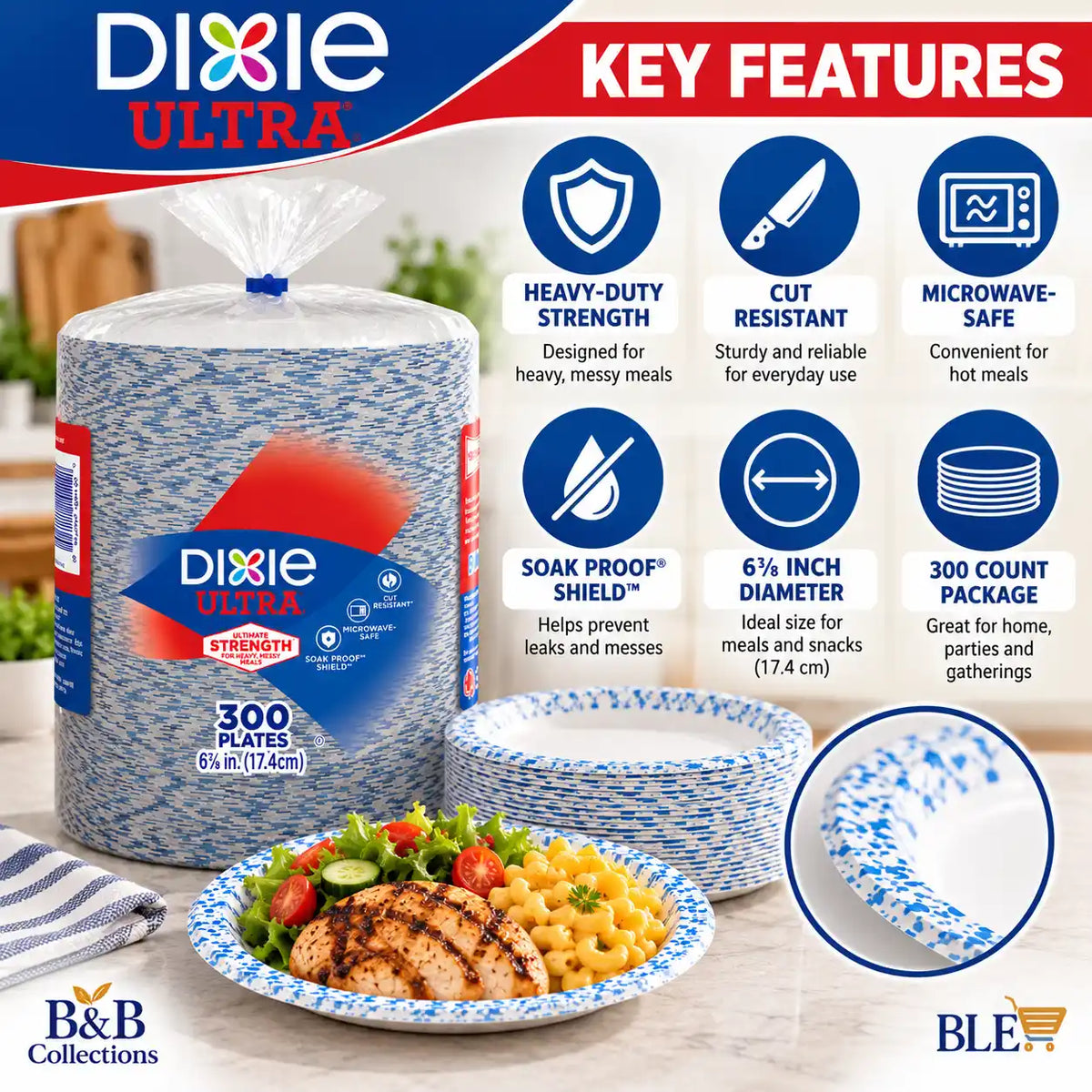 Dixie Ultra Heavy Duty Paper Plates, 6⅞ Inch (17.4 cm), Disposable Plates, 300 Count