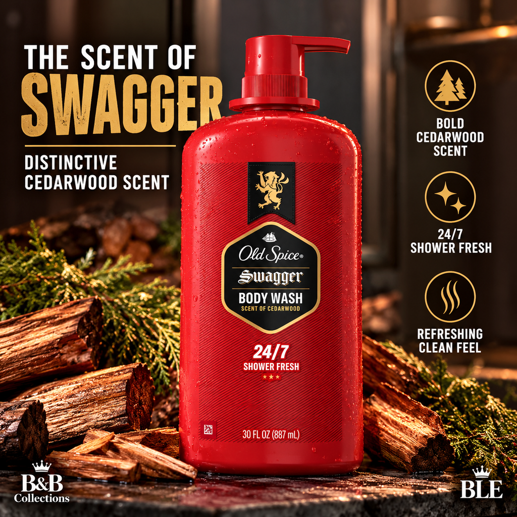 Old Spice Swagger Body Wash for Men, Cedarwood Scent, 24/7 Shower Fresh, 30 fl oz Each, 2 Pack (60 fl oz Total)