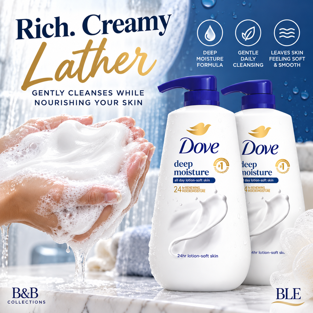 Dove Deep Moisture Body Wash with Pump, 30.6 fl oz Each, Pack of 2 – 24HR Moisturizing Body Cleanser for Soft, Smooth Skin, Paraben & Sulfate Free