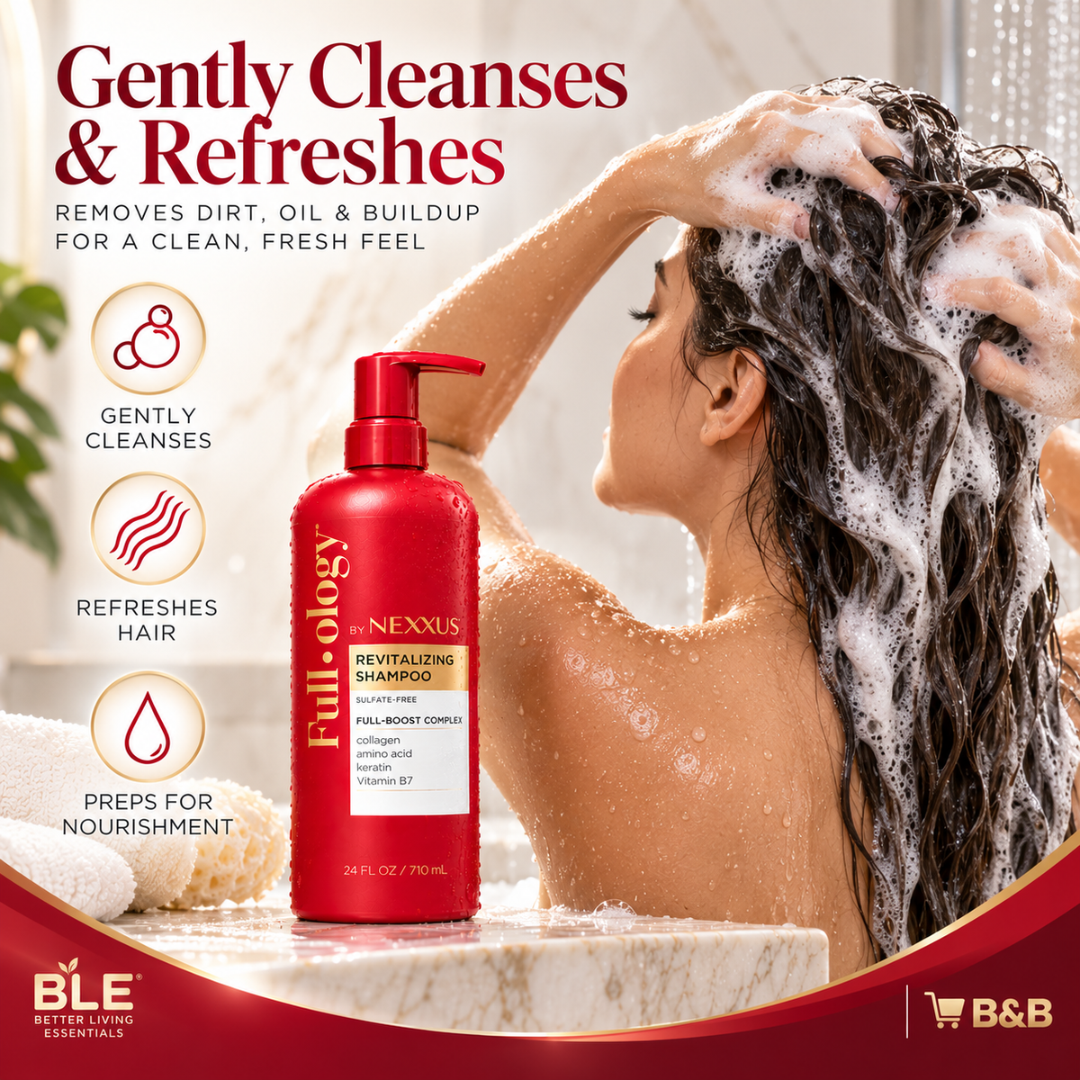 Full-ology by Nexxus Shampoo and Conditioner Set, Revitalizing & Strengthening with Collagen, Amino Acid, Keratin & Vitamin B7, 24 fl oz Each, 2-Pack