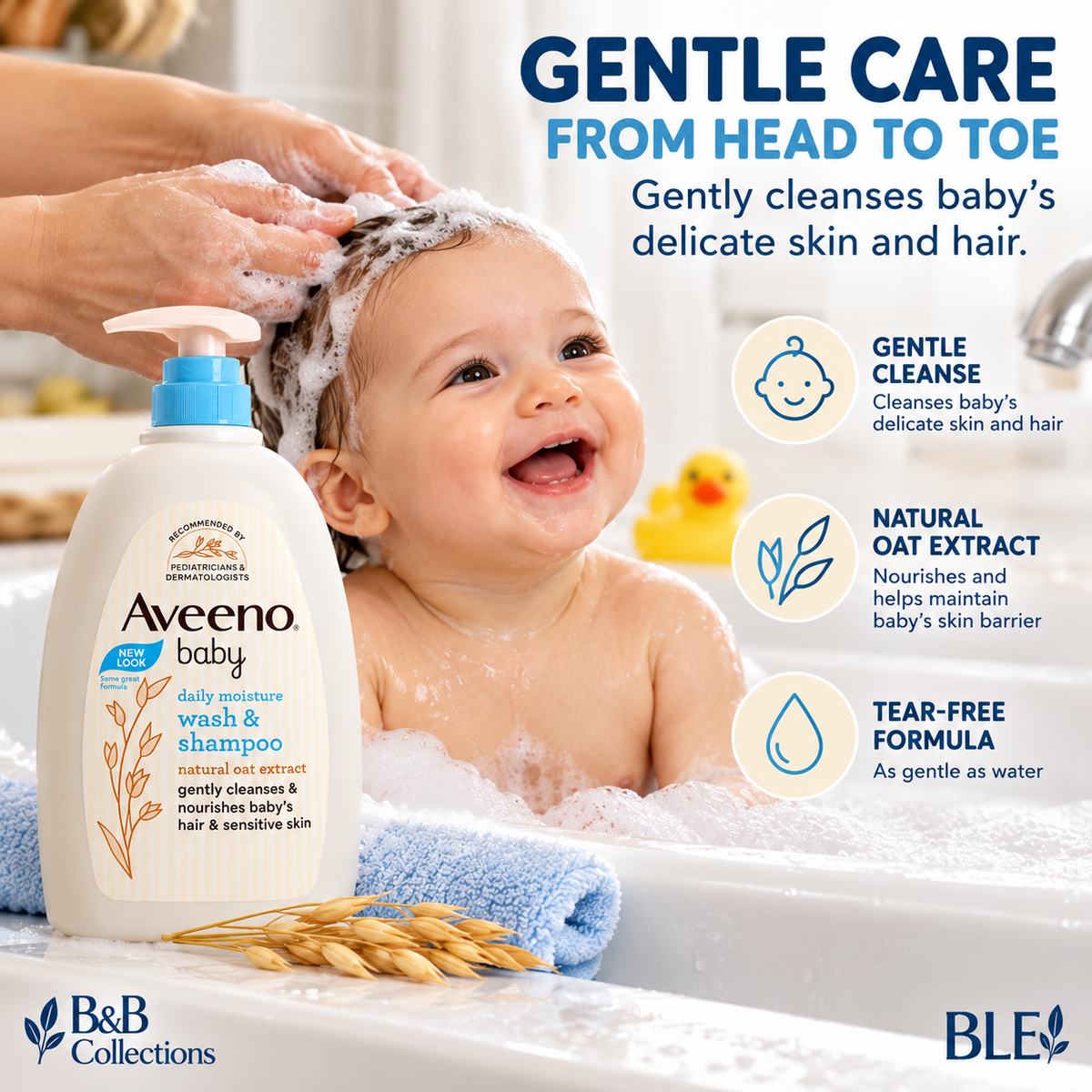 Aveeno Baby Daily Moisture Set, Wash & Shampoo 33 fl oz + Lotion 18 fl oz, With Natural Oat Extract & Prebiotic Oat, Gentle Baby Skin Care, 2-Piece Set