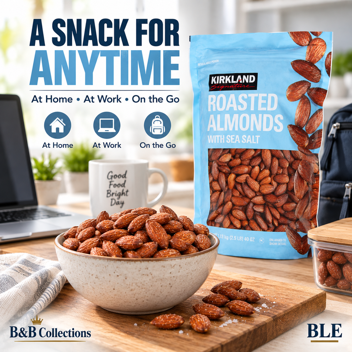 Kirkland Signature Roasted Almonds with Sea Salt, Resealable Pouch, 40 oz (2.5 lb)