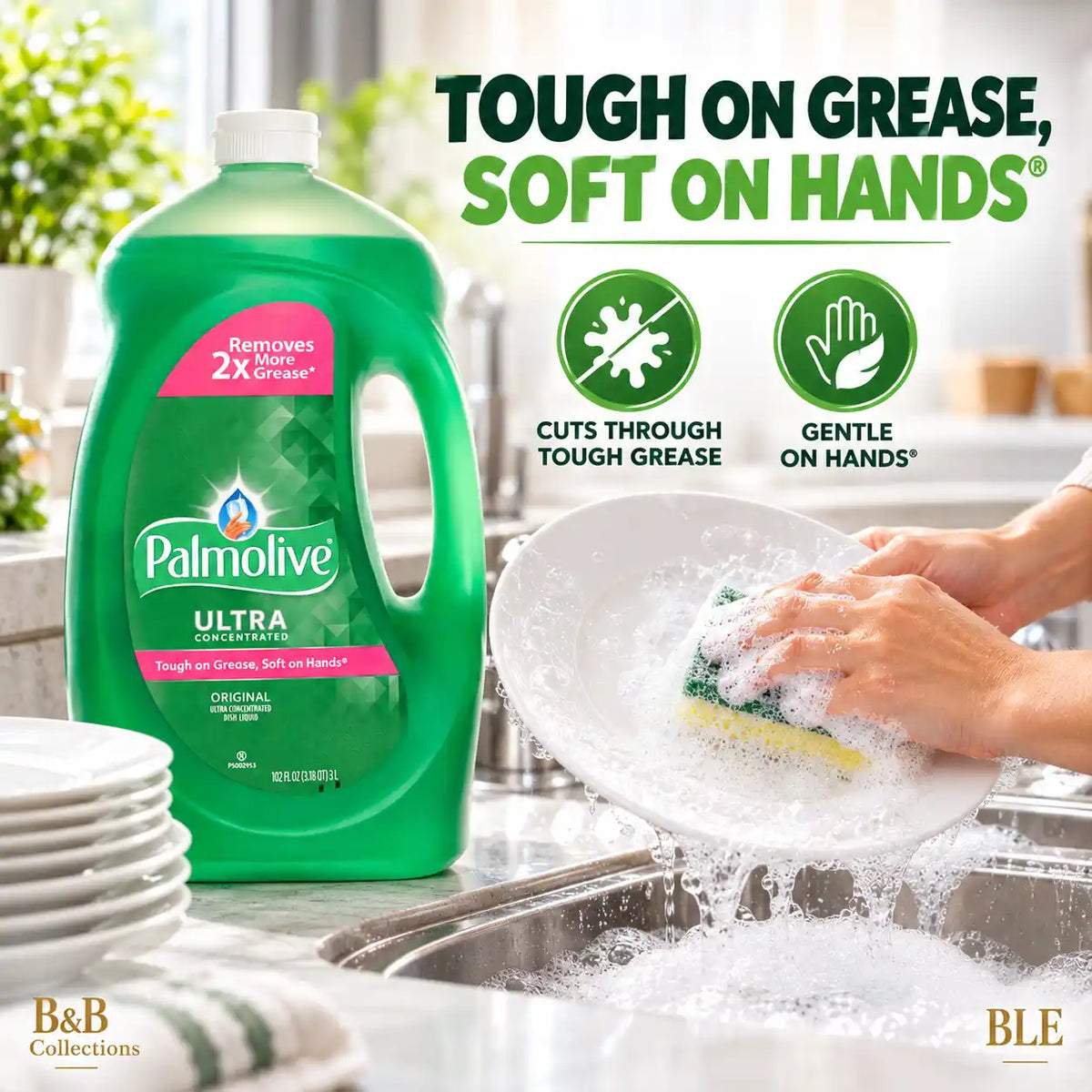Palmolive Ultra Original Concentrated Dish Liquid, 102 fl oz (3 L), Powerful Grease-Cutting Formula, Tough on Grease, Soft on Hands, Large Economy Bottle