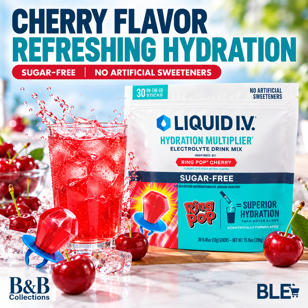 Liquid I.V. Hydration Multiplier Sugar-Free Electrolyte Drink Mix, Ring Pop Cherry Flavor, 30 Individual Stick Packs, Resealable Pouch