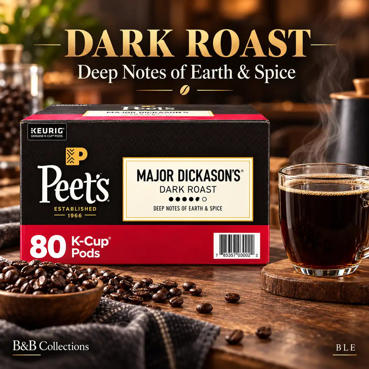 Peet’s Coffee Major Dickason’s Blend Dark Roast K-Cup Pods, Deep Notes of Earth & Spice, 80 Count