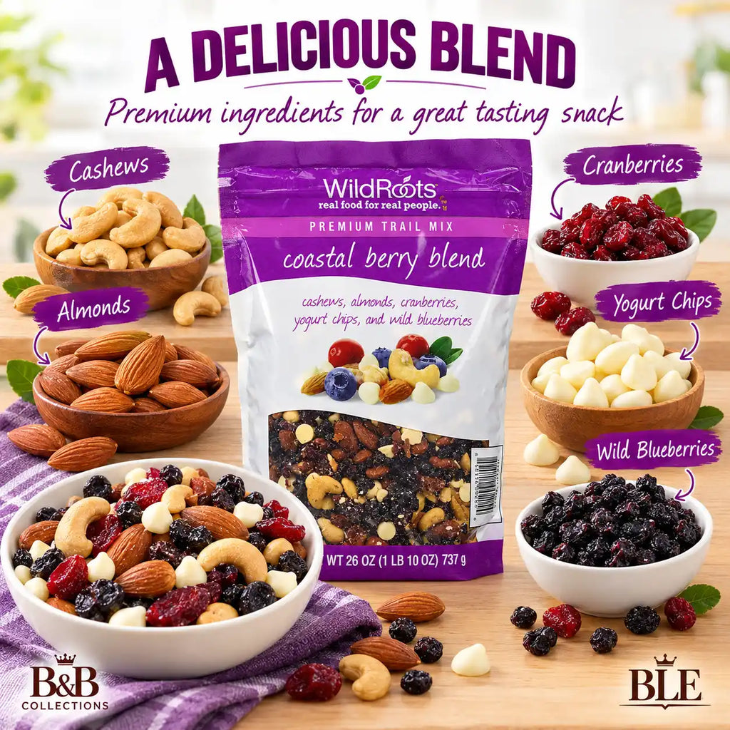WildRoots Premium Trail Mix Coastal Berry Blend, Cashews, Almonds, Cranberries, Yogurt Chips & Wild Blueberries, 26 oz (737 g), Resealable Bag