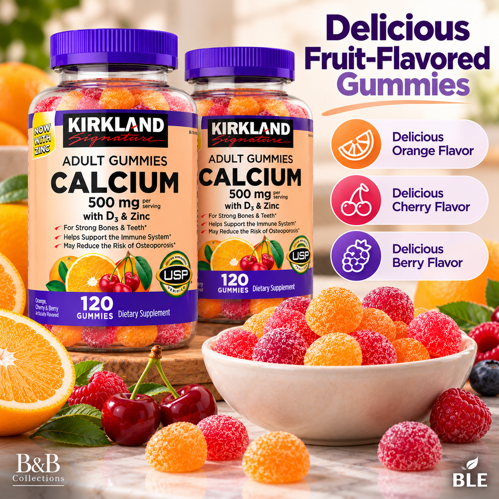 Kirkland Signature Calcium 500 mg with Vitamin D3 & Zinc, Adult Gummies, Bone & Teeth Support, 120 Gummies per Bottle, 2-Pack (240 Count)