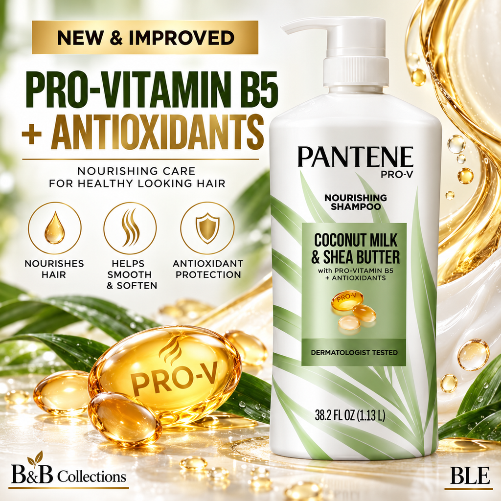 Pantene Pro-V Coconut Milk & Shea Butter Nourishing Shampoo, Pro-Vitamin B5 + Antioxidants, Frizz Control, Pump Bottle, 38.2 fl oz