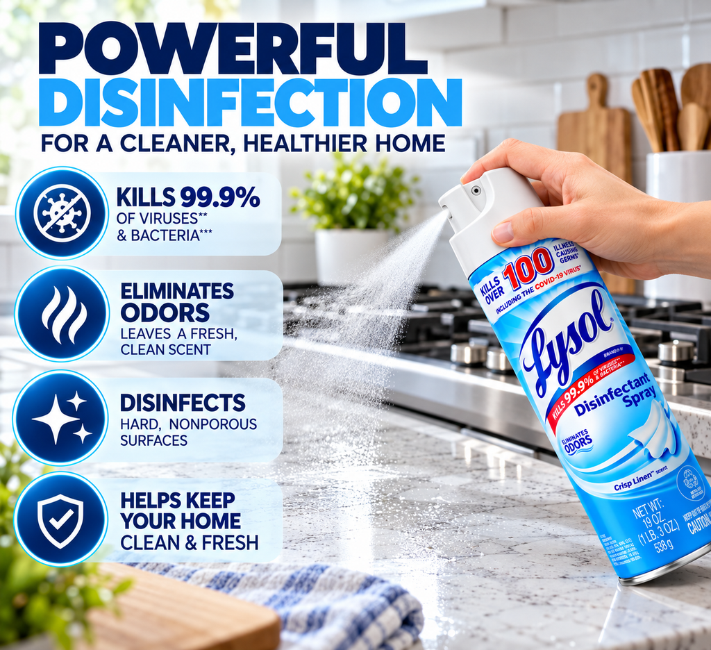 Lysol Disinfectant Spray, Sanitizing and Antibacterial Spray, Deodorizer, Crisp Linen, 19 oz (Pack of 2)