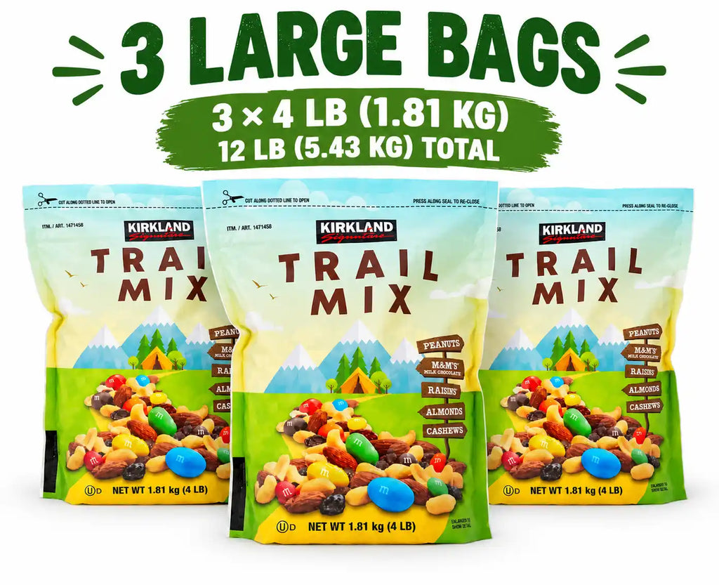 Kirkland Signature Trail Mix, Peanuts, M&M’s, Raisins, Almonds & Cashews, 4 lb Bags, 3 Pack, 12 lb Total
