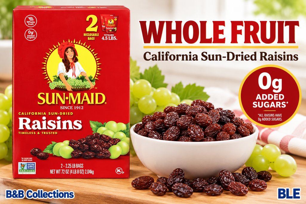 Sun-Maid California Sun-Dried Raisins, Whole Fruit, 0g Added Sugars, Resealable Bags, 2.25 lb Each, 2 Count, 72 oz Total