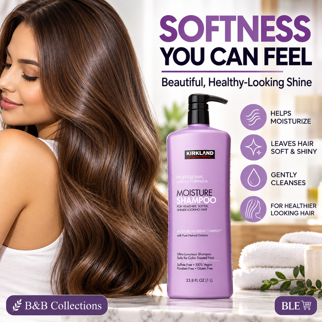 Kirkland Signature Moisture Shampoo, Professional Salon Formula, Sulfate-Free, Vegan, Paraben-Free, for Healthier, Softer, Shinier Hair, 33.8 fl oz (1 L)