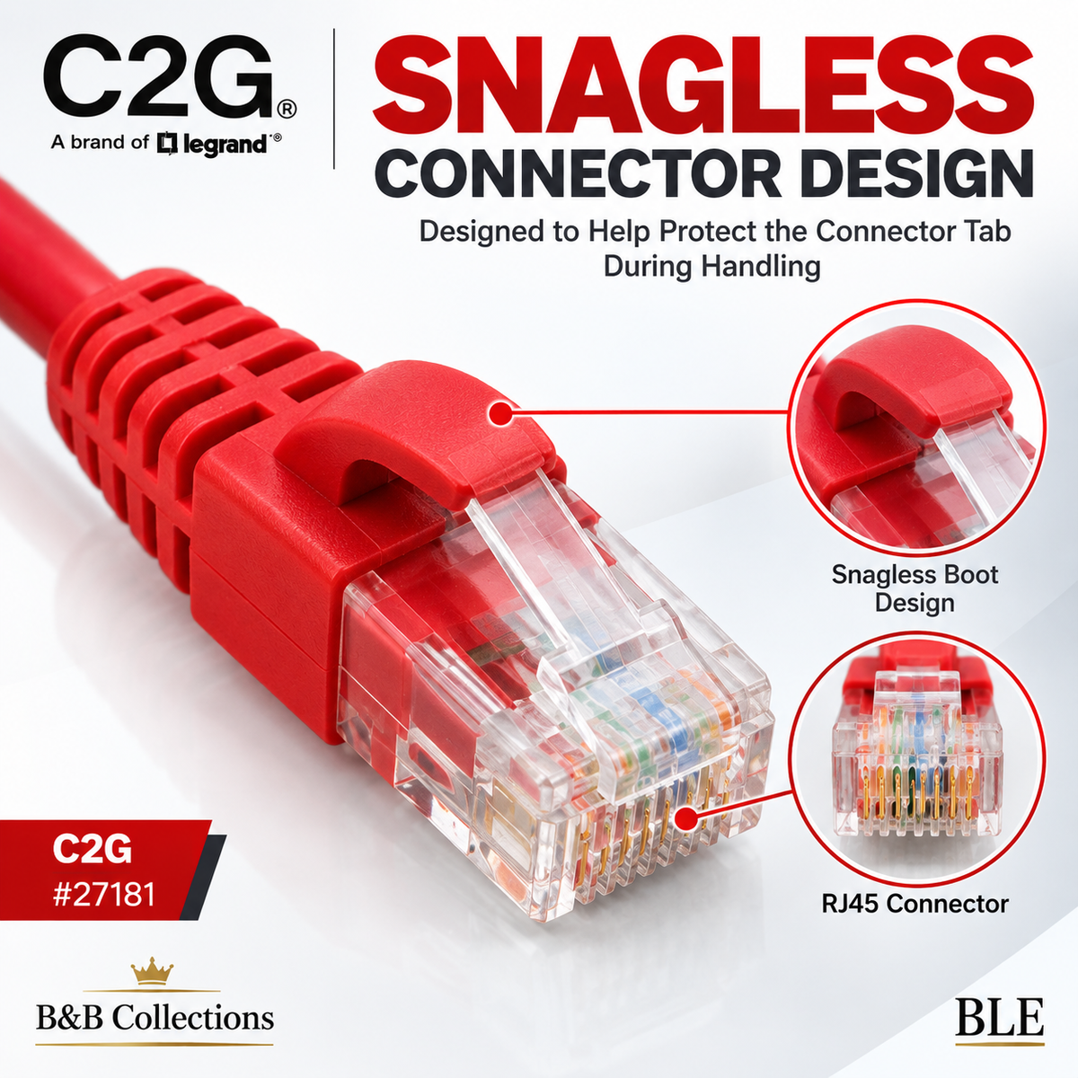 C2G 3ft Cat6 Snagless Unshielded (UTP) Ethernet Network Patch Cable, Red
