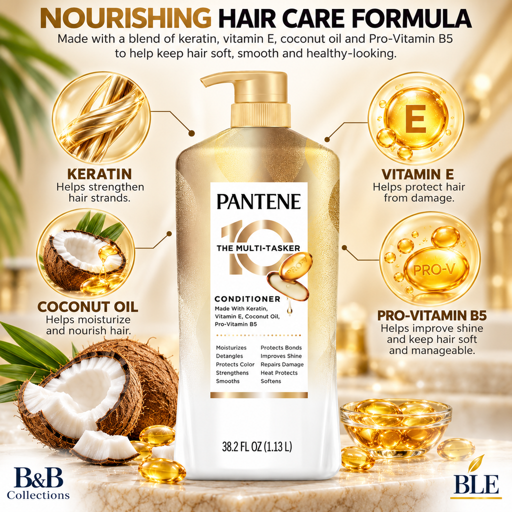 Pantene Pro-V 10 in 1 Multi-Tasker Conditioner, Keratin, Vitamin E & Coconut Oil, Moisturizing & Strengthening Hair Care, 38.2 fl oz
