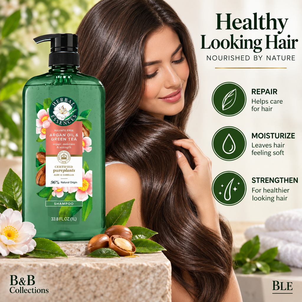 Herbal Essences Argan Oil & Green Tea Sulfate-Free Shampoo, Repair, Moisturize & Strengthen, 96% Natural Origin, 33.8 fl oz (1 L)