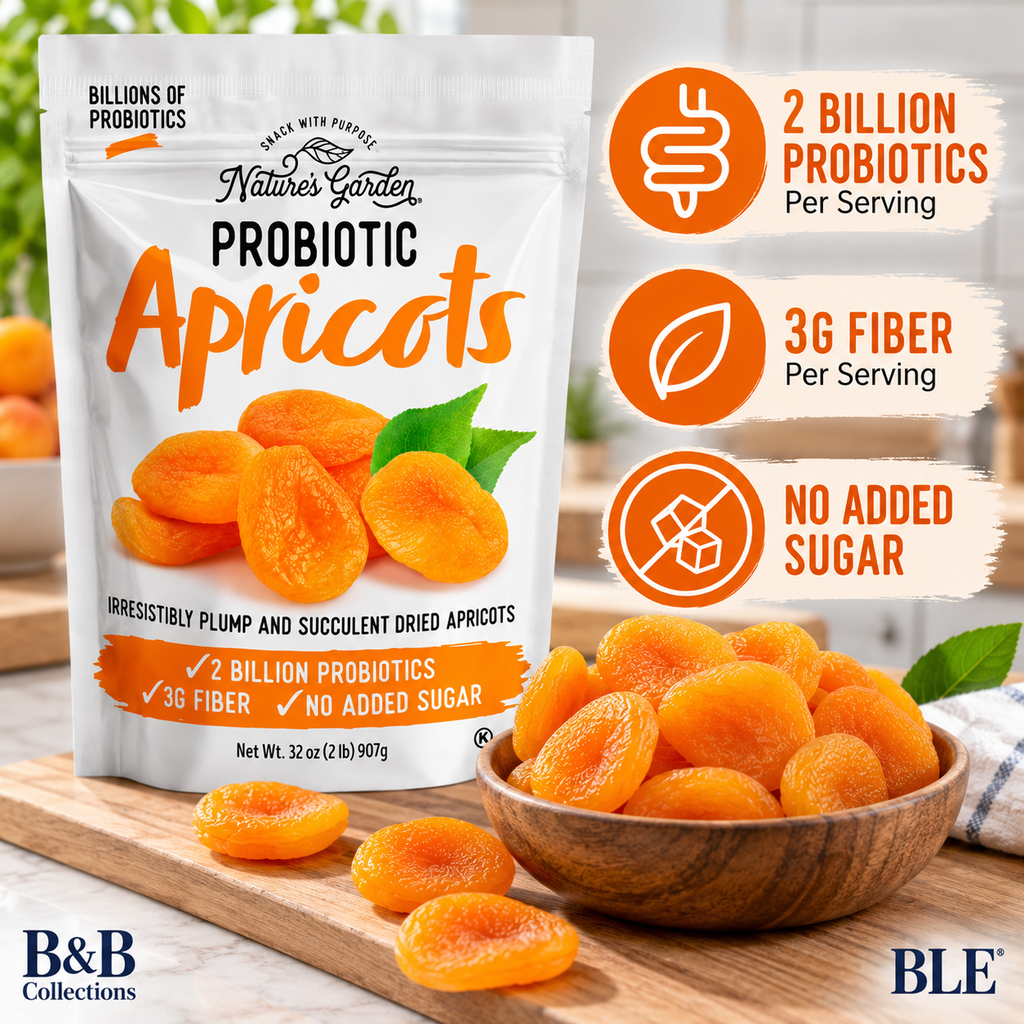 Nature's Garden Probiotic Dried Apricots, No Added Sugar, 2 Billion Probiotics, Good Source of Fiber, 32 oz (2 lb)